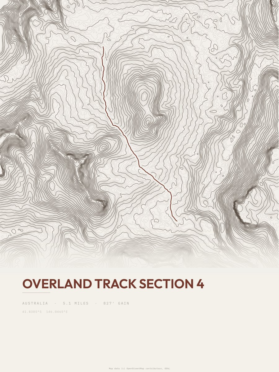 Overland Track topographic trail print