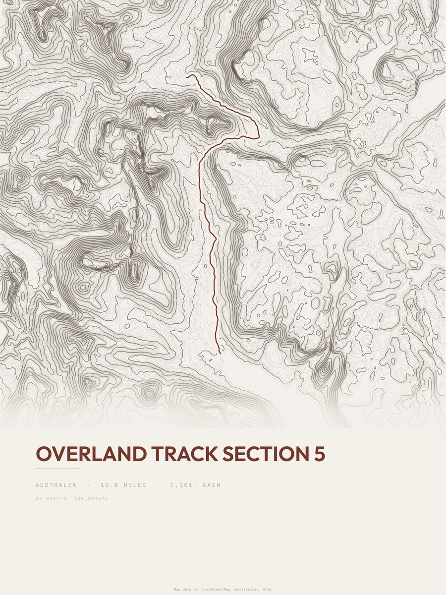 Overland Track topographic trail print