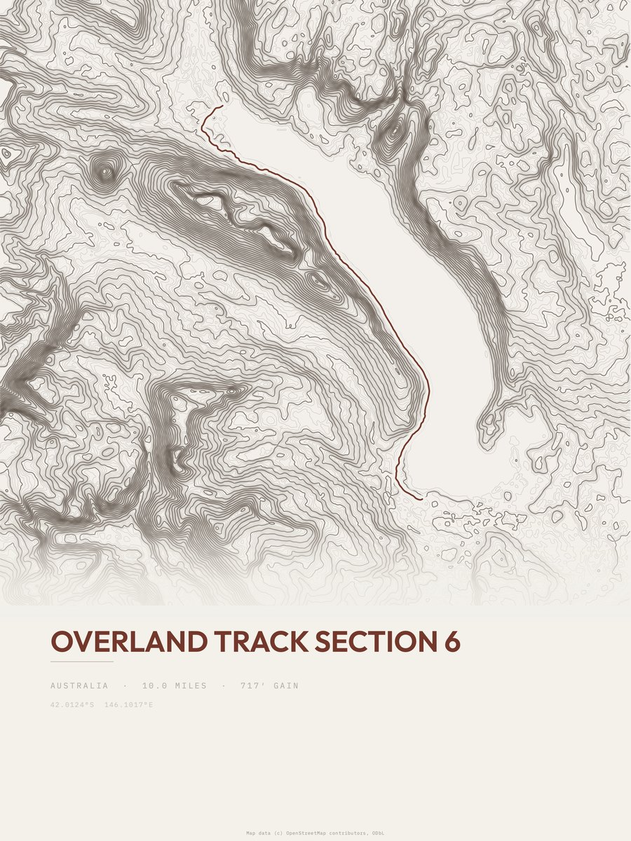 Overland Track topographic trail print