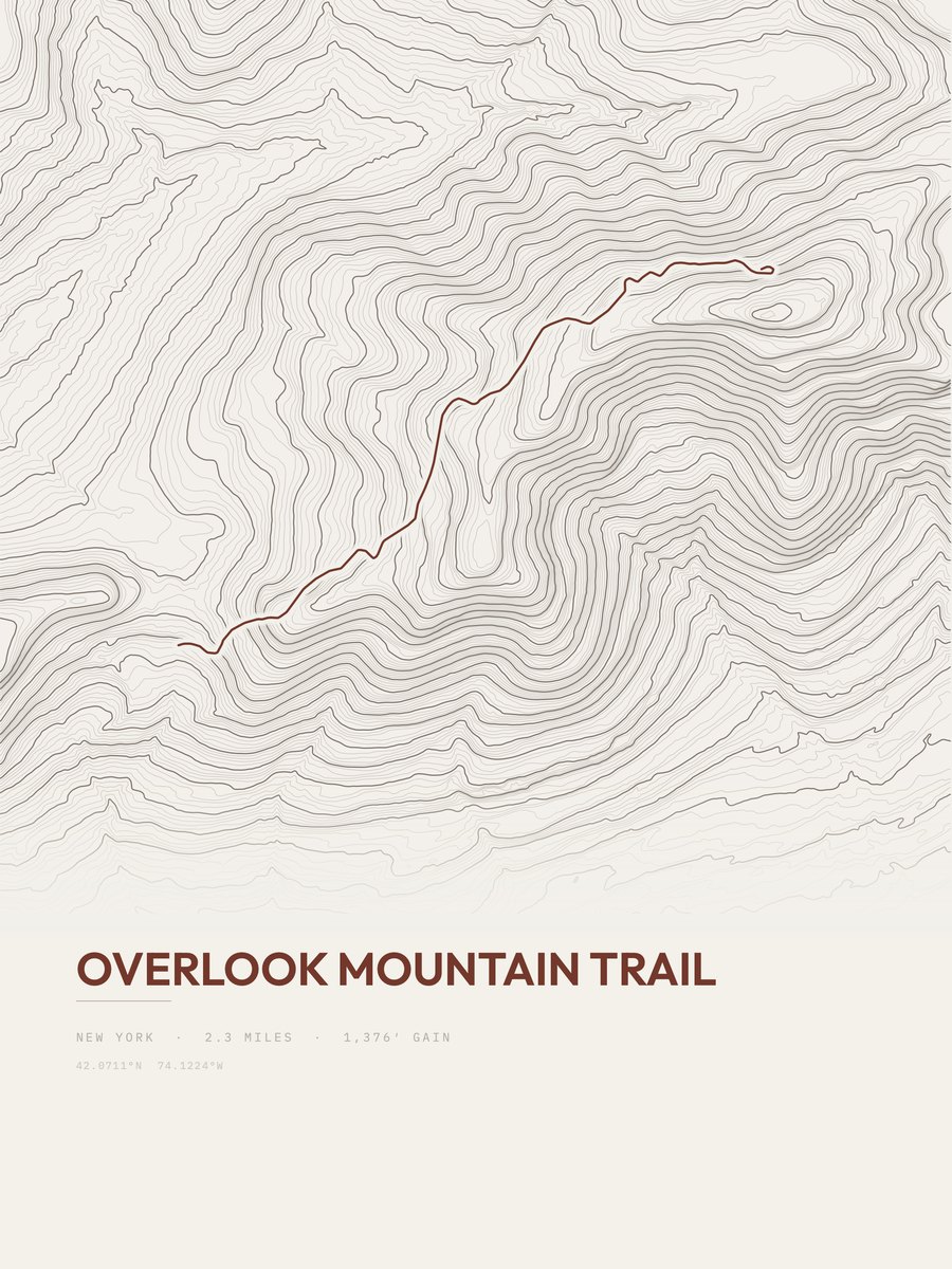 Overlook Mountain Trail topographic trail print