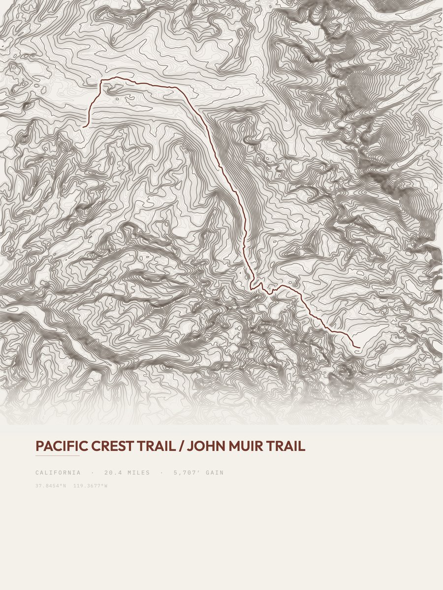 Pacific Crest Trail topographic trail print