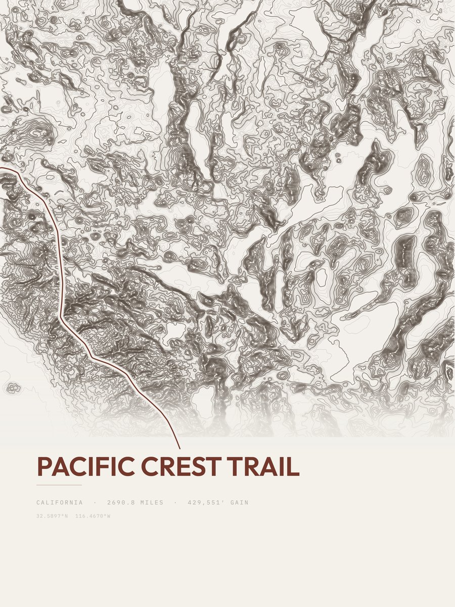 Pacific Crest Trail Topographic print