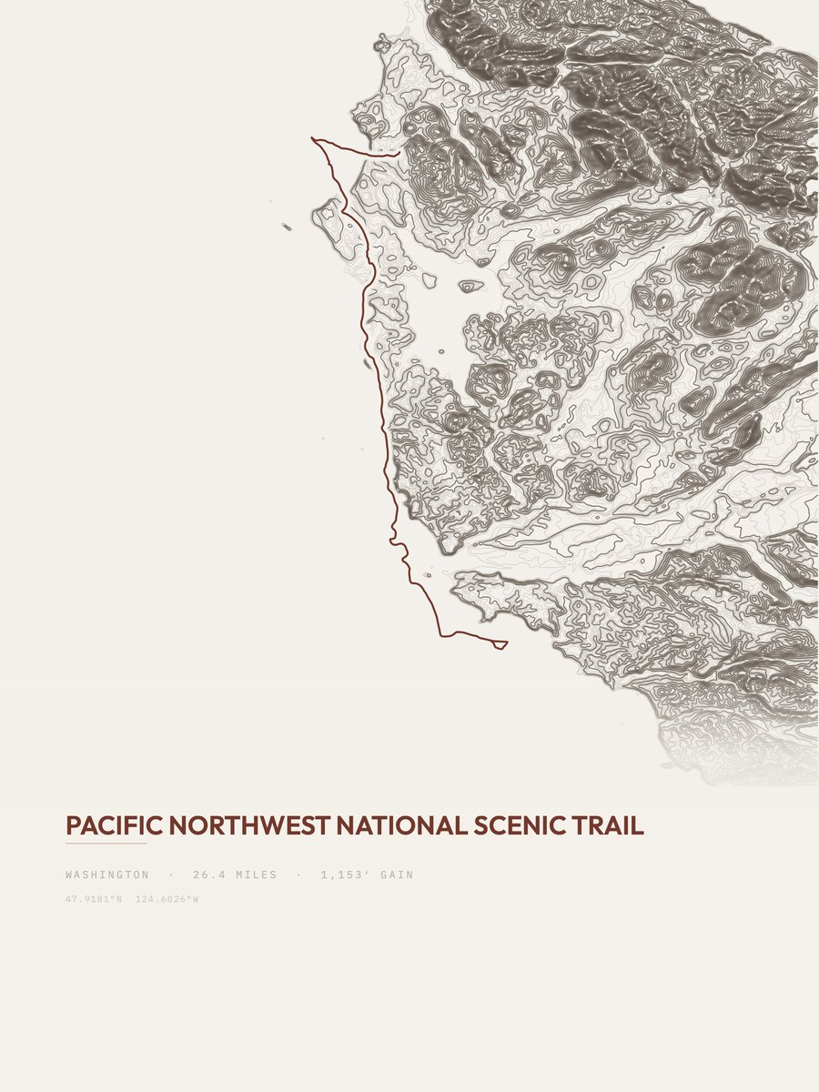 Pacific Northwest Trail topographic trail print