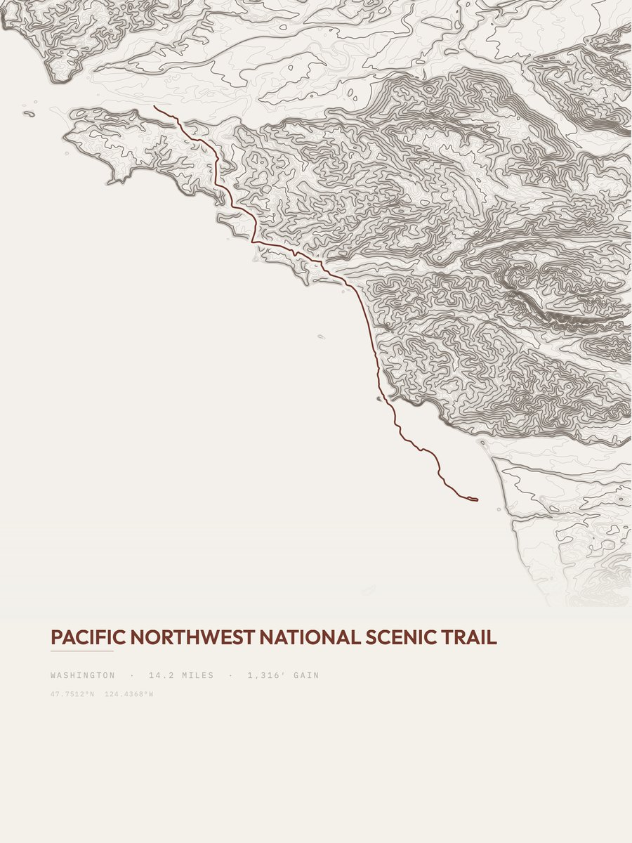 Pacific Northwest Trail topographic trail print
