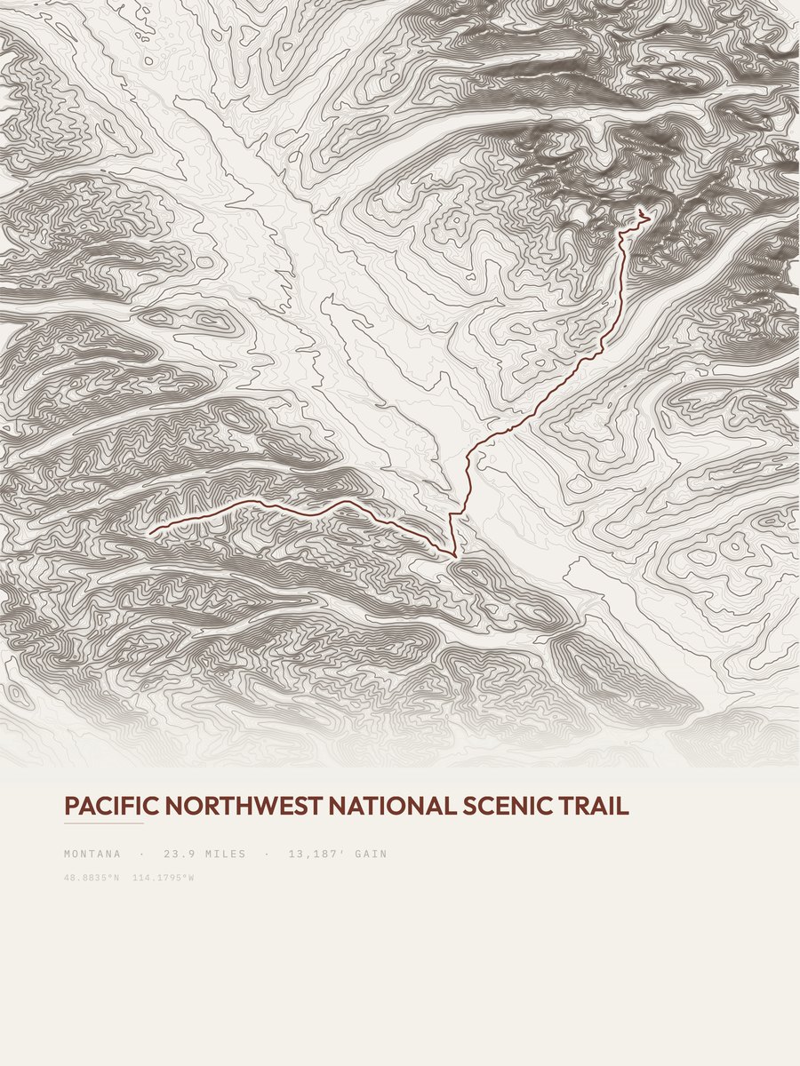 Pacific Northwest Trail topographic trail print
