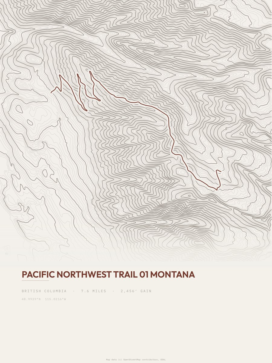 Pacific Northwest Trail topographic trail print