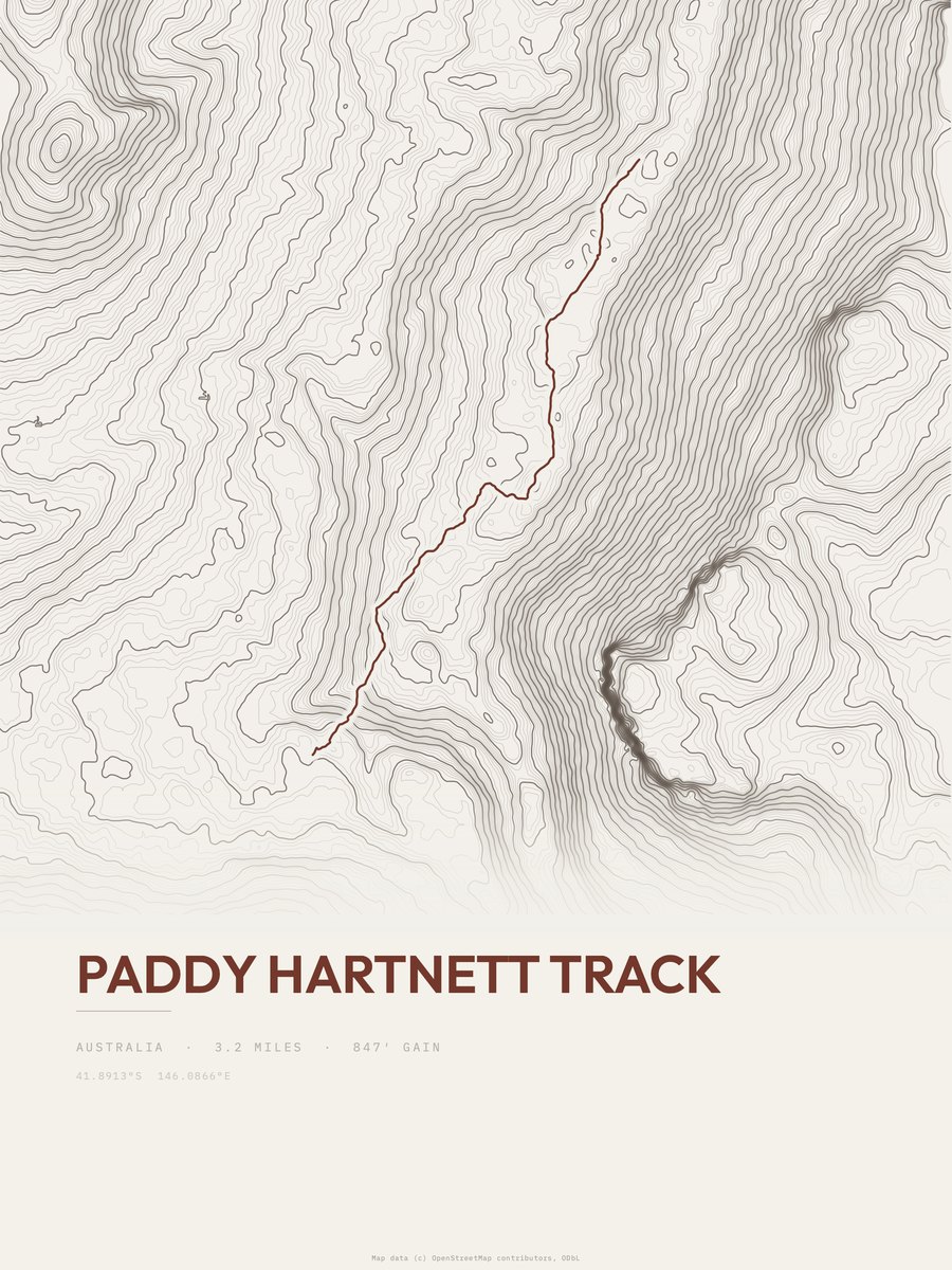 Paddy Hartnett Track topographic trail print