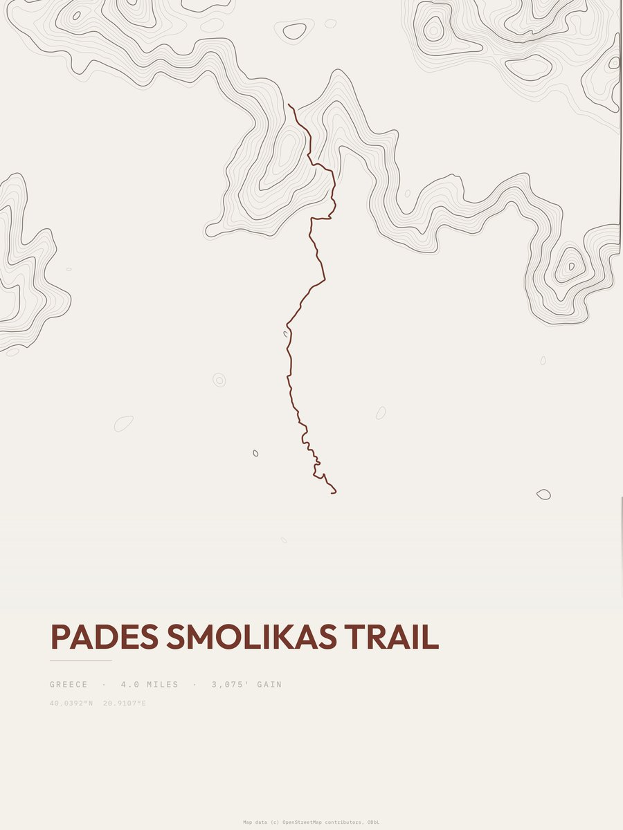 Pades Smolikas Trail topographic trail print