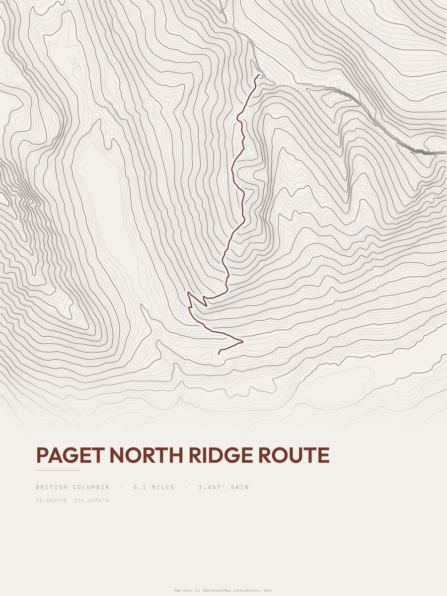 Paget North Ridge Route Topographic print