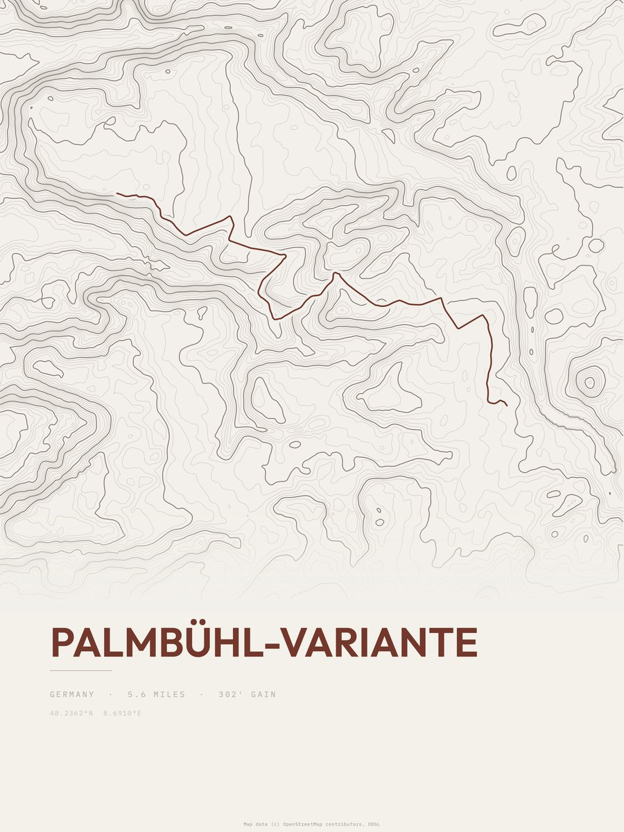 Palmbühl-Variante topographic trail print