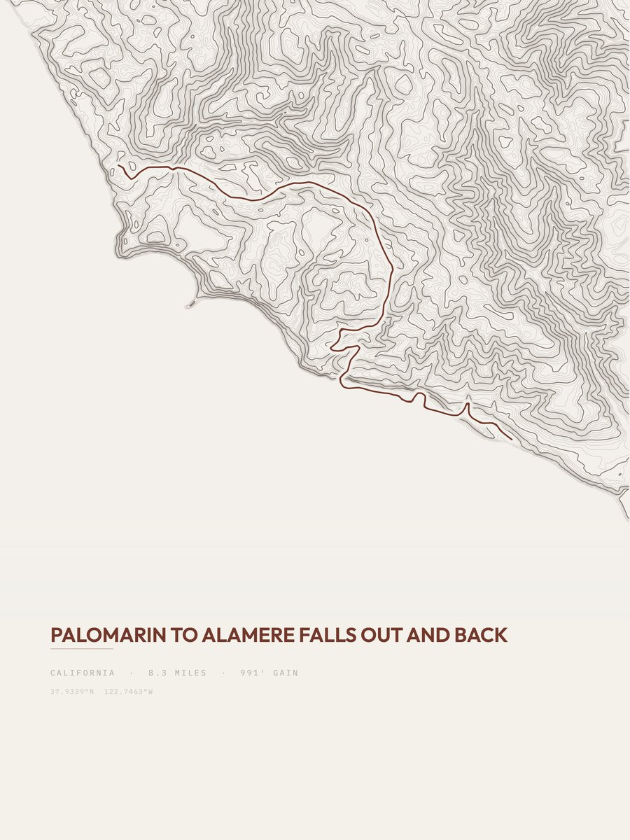 Palomarin to Alamere Falls topographic trail print