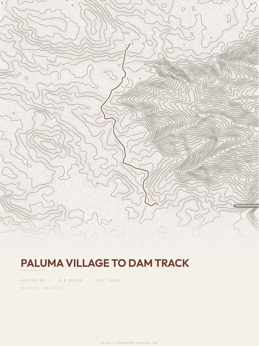 Paluma Village to Dam Track topographic trail print