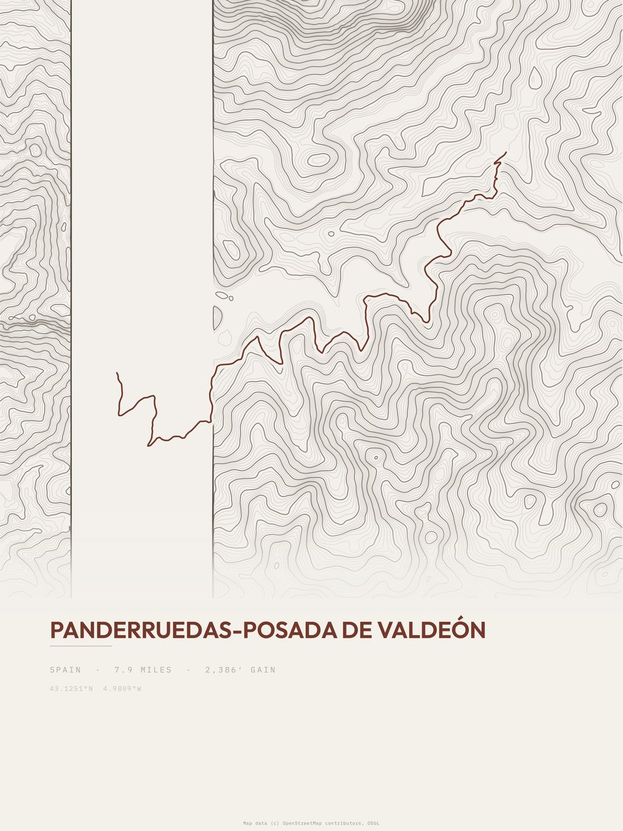 Panderruedas-Posada de Valdeón topographic trail print