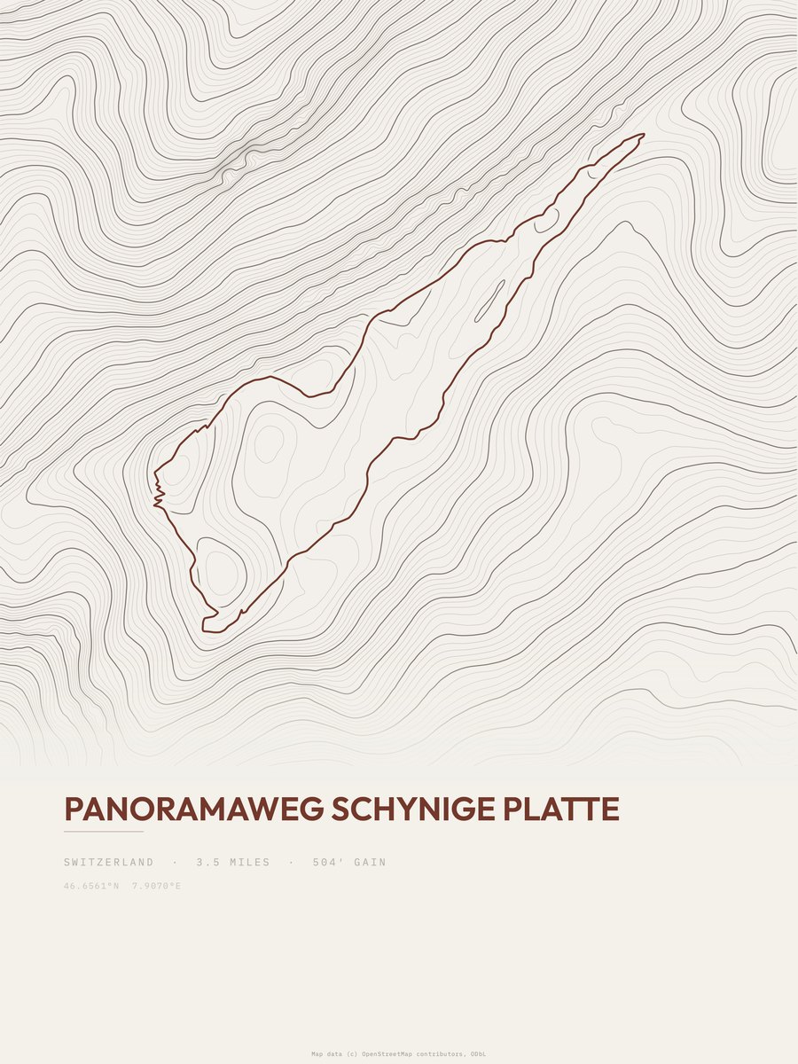Panoramaweg Schynige Platte topographic trail print
