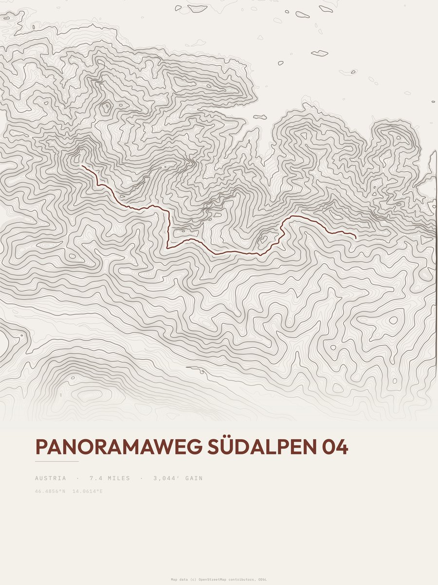 Panoramaweg Südalpen 04 topographic trail print