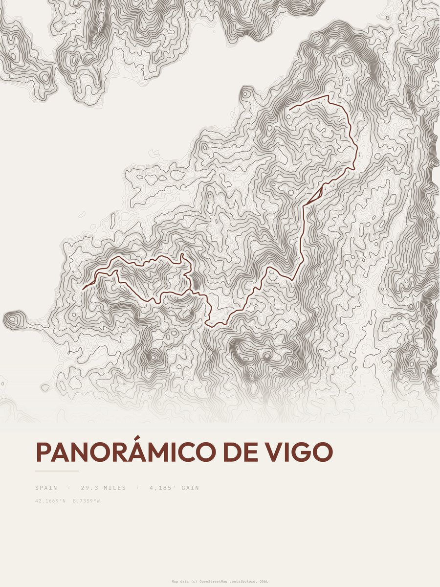 Panorámico de Vigo topographic trail print