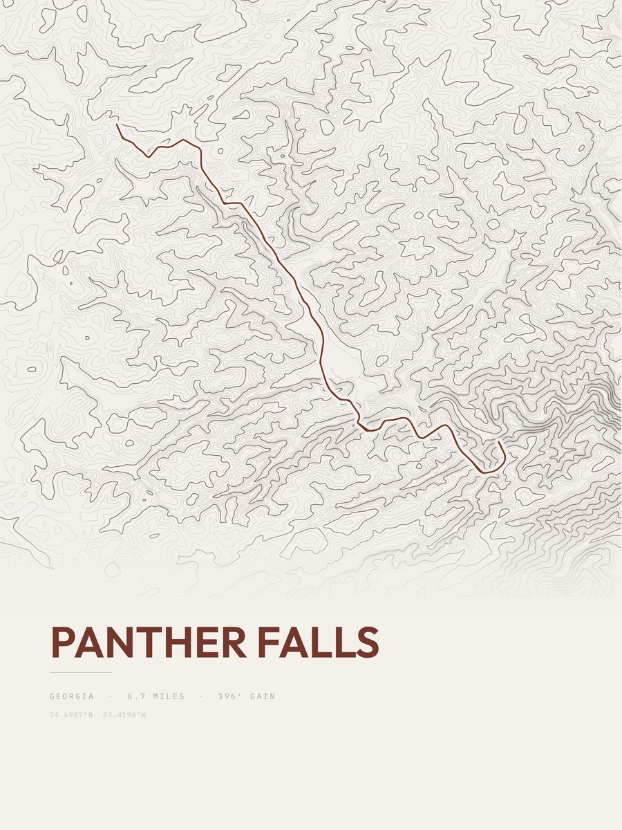 Panther Falls topographic trail print