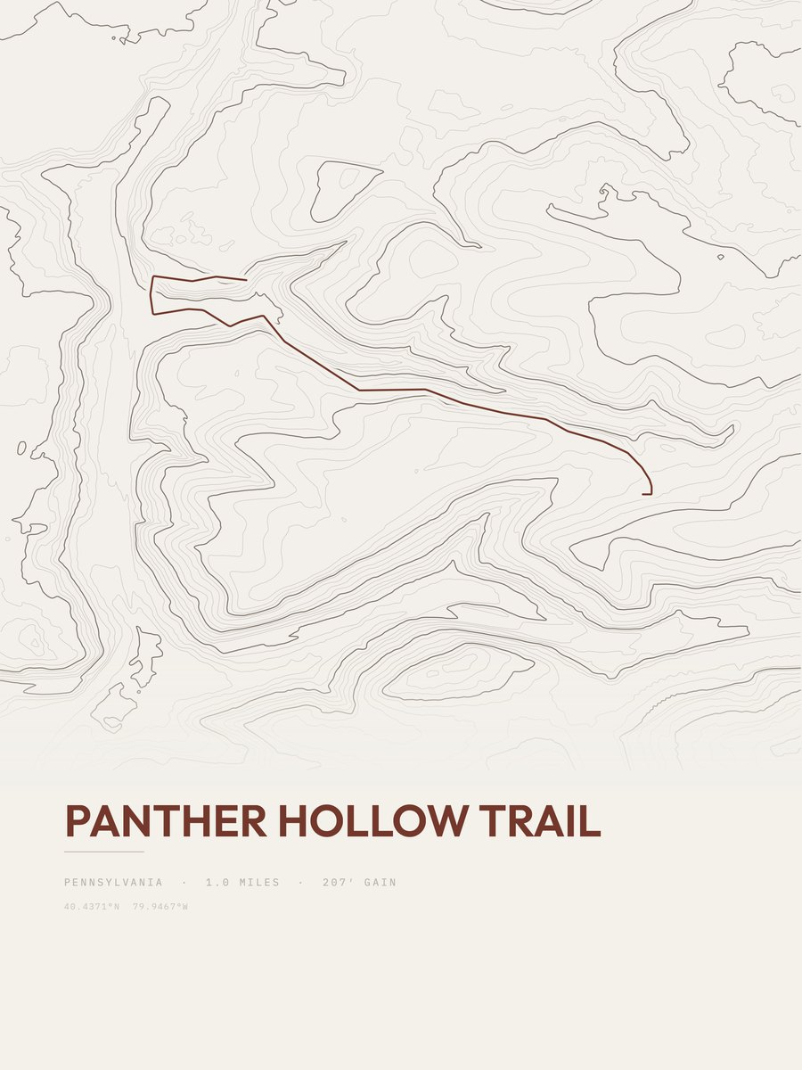 Panther Hollow Trail topographic trail print