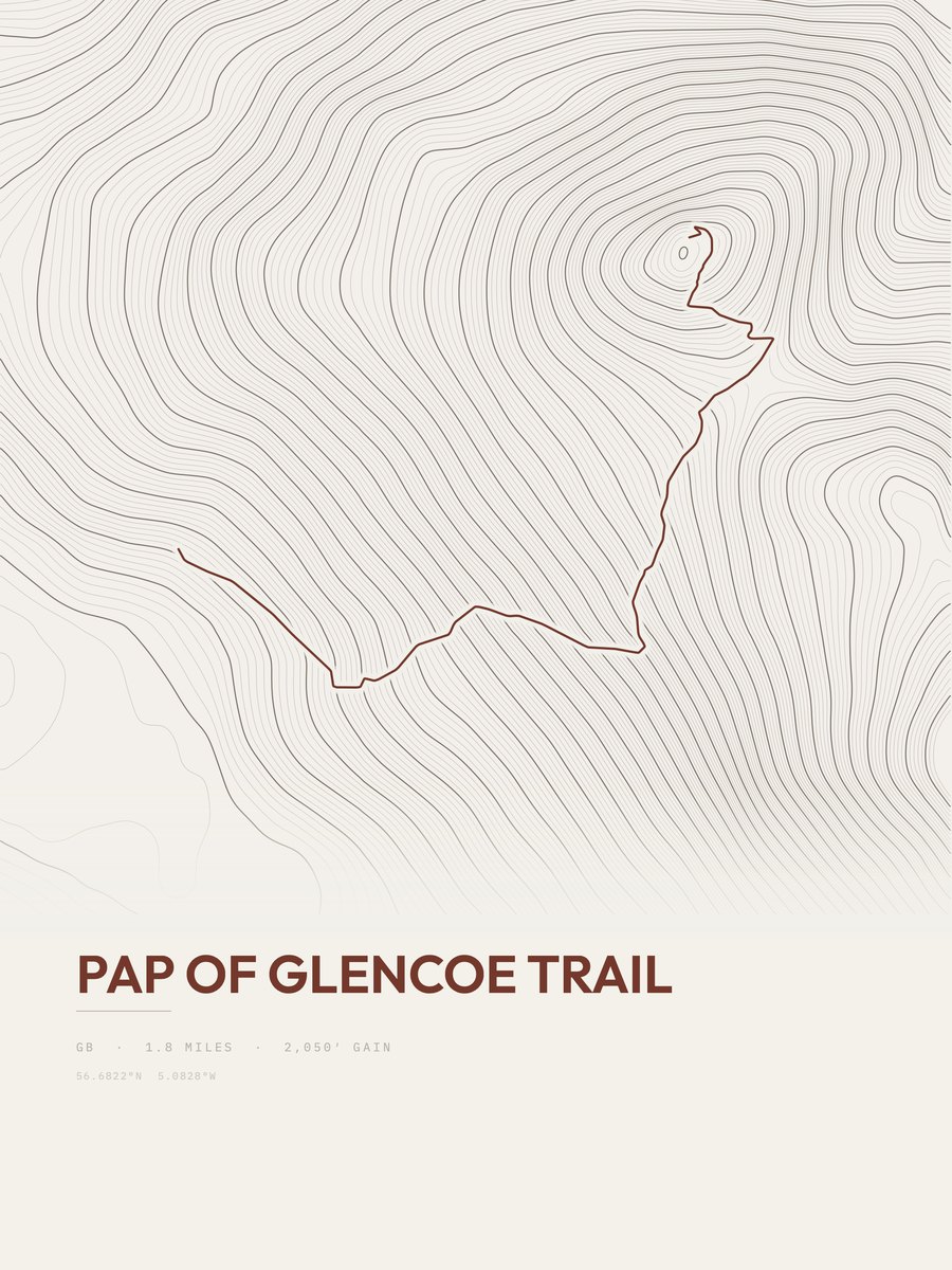 Pap of Glencoe Trail topographic trail print
