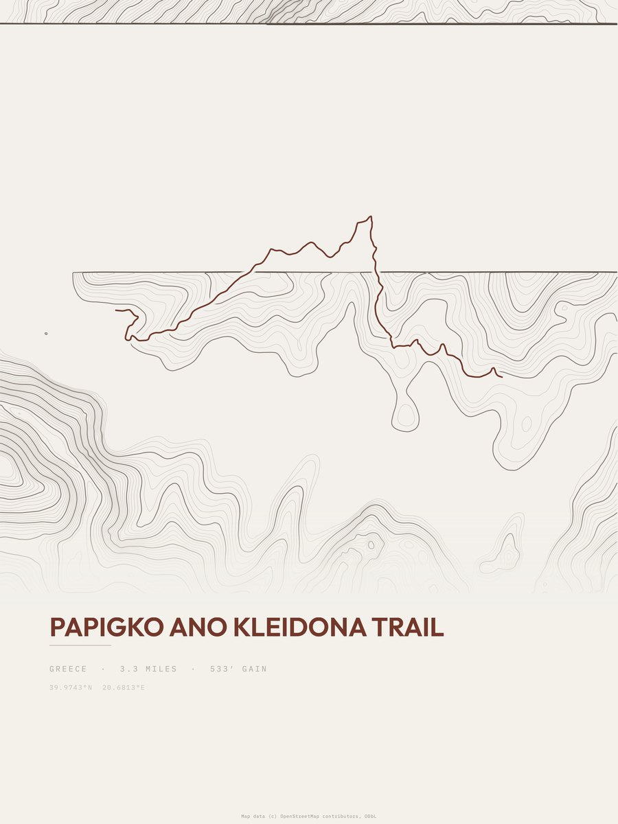 Papigko Ano Kleidona Trail topographic trail print
