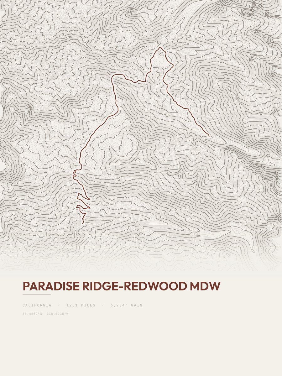 Paradise Ridge-Redwood Mdw topographic trail print