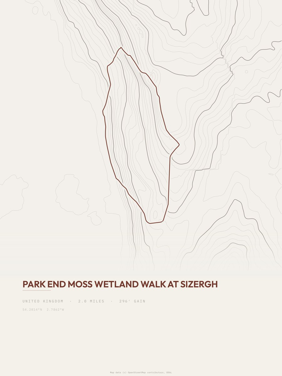 Park End Moss Wetland Walk topographic trail print
