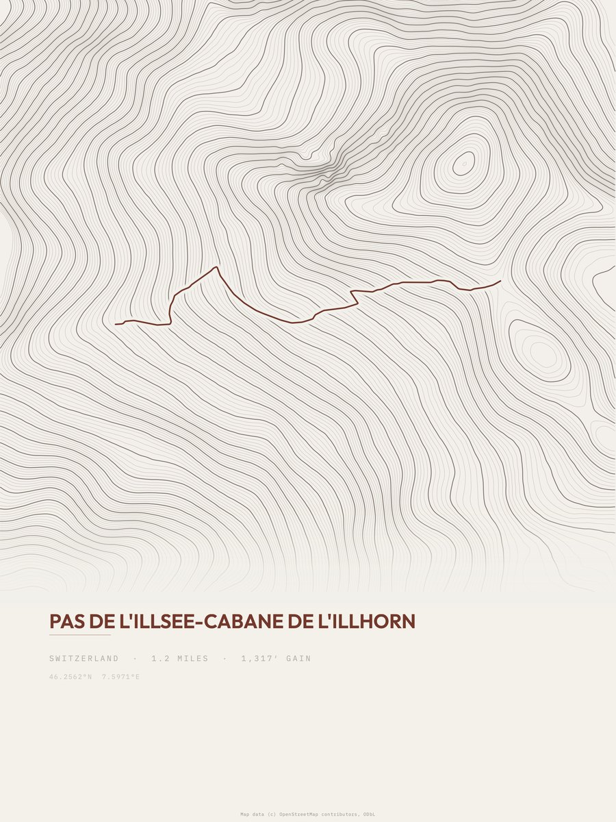Cabane de l'Illhorn topographic trail print