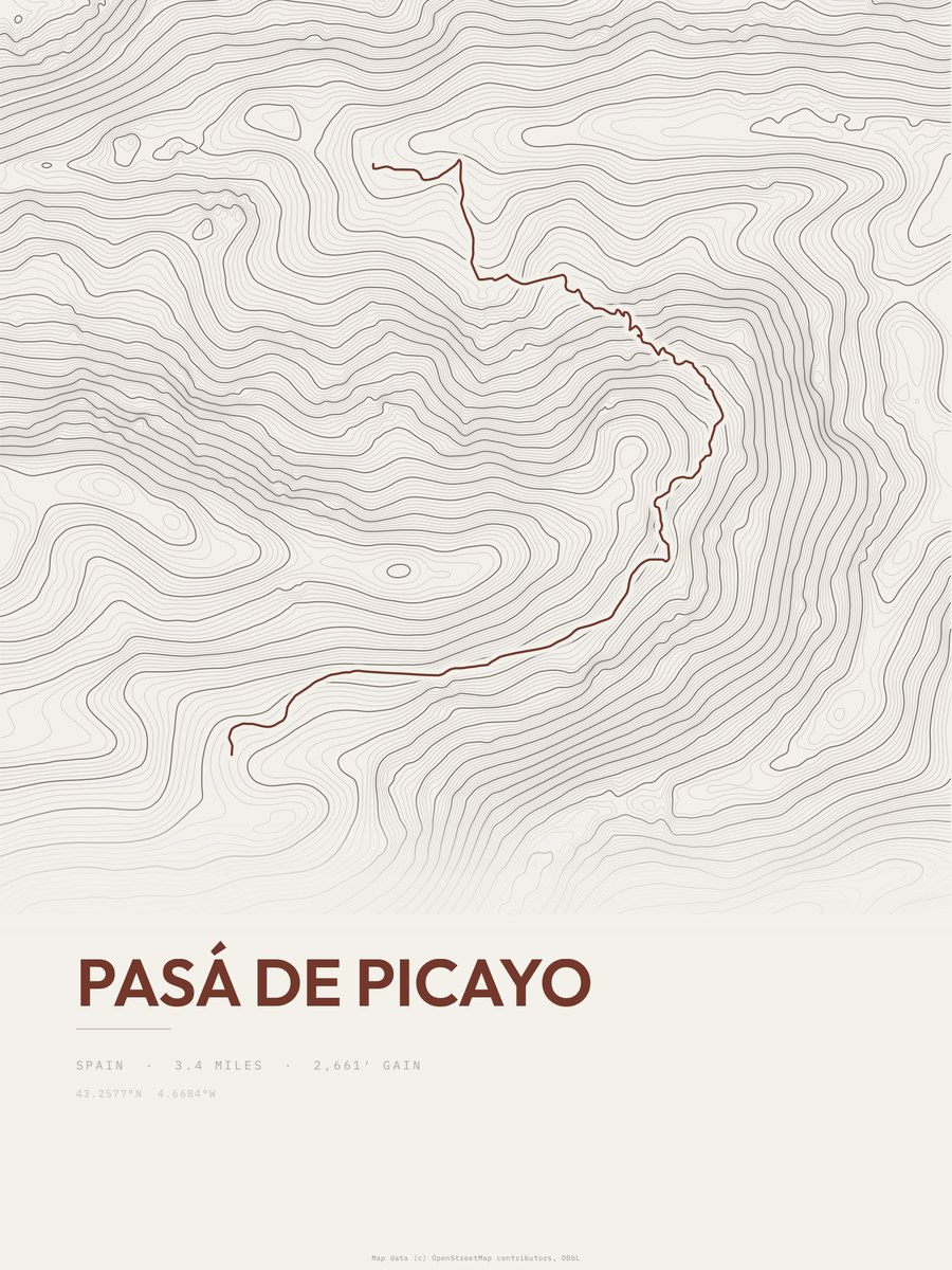 Pasá de Picayo topographic trail print