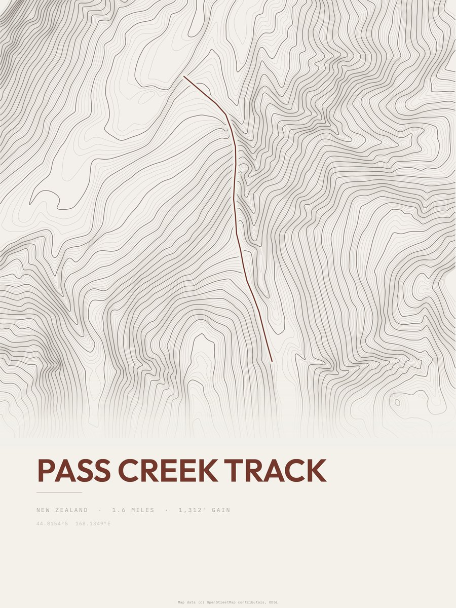 Pass Creek Track Topographic print
