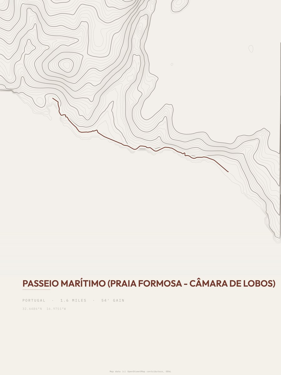 Passeio Marítimo topographic trail print