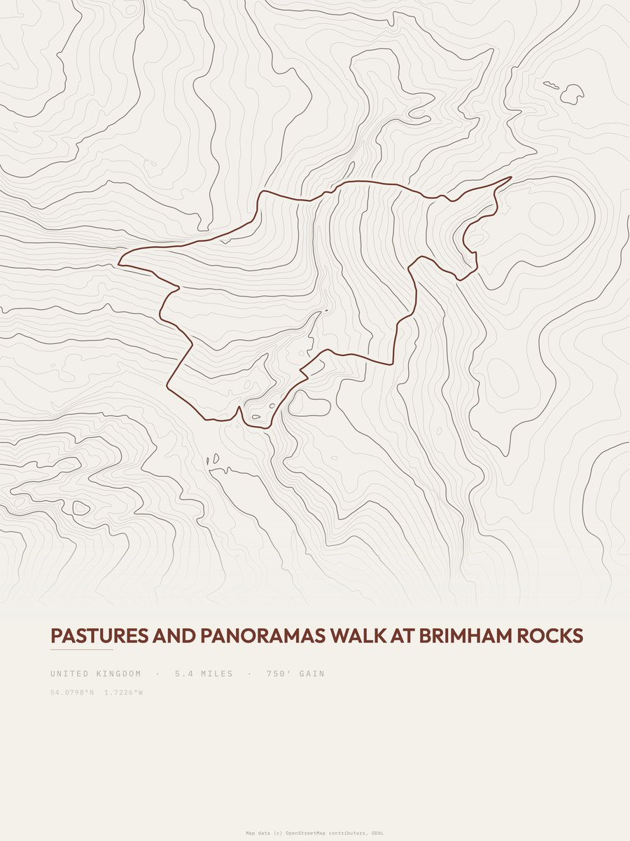 Pastures and Panoramas Walk topographic trail print