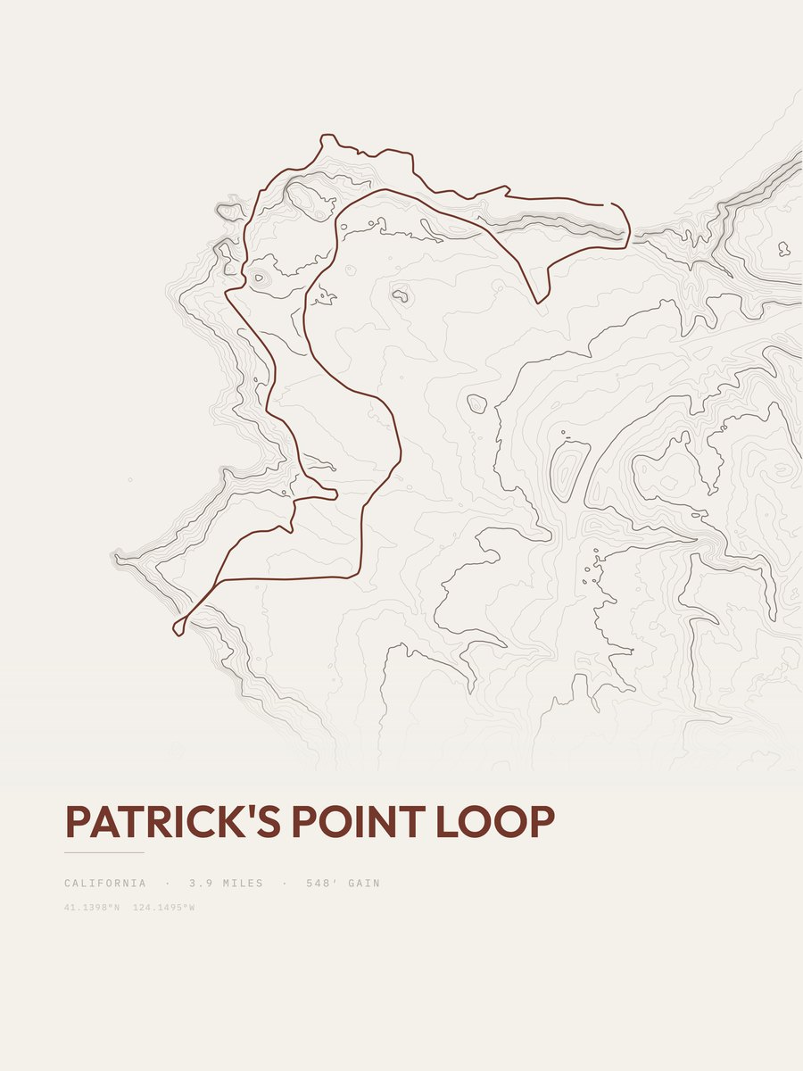 Patrick's Point Loop topographic trail print