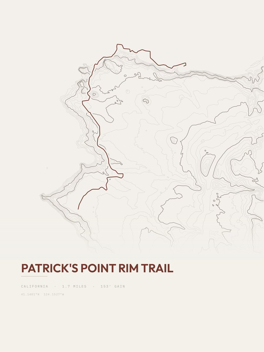Patrick's Point Rim Trail topographic trail print