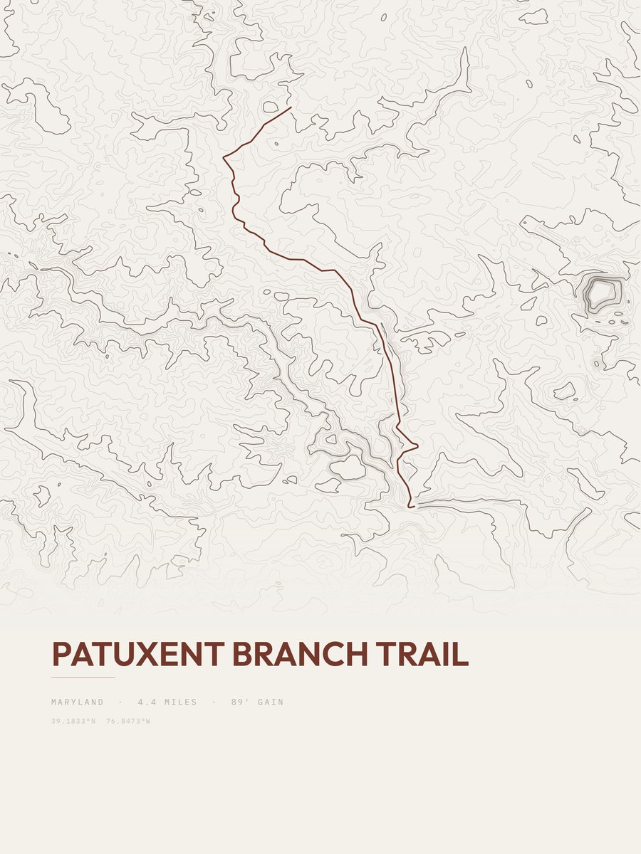 Patuxent Branch Trail topographic trail print