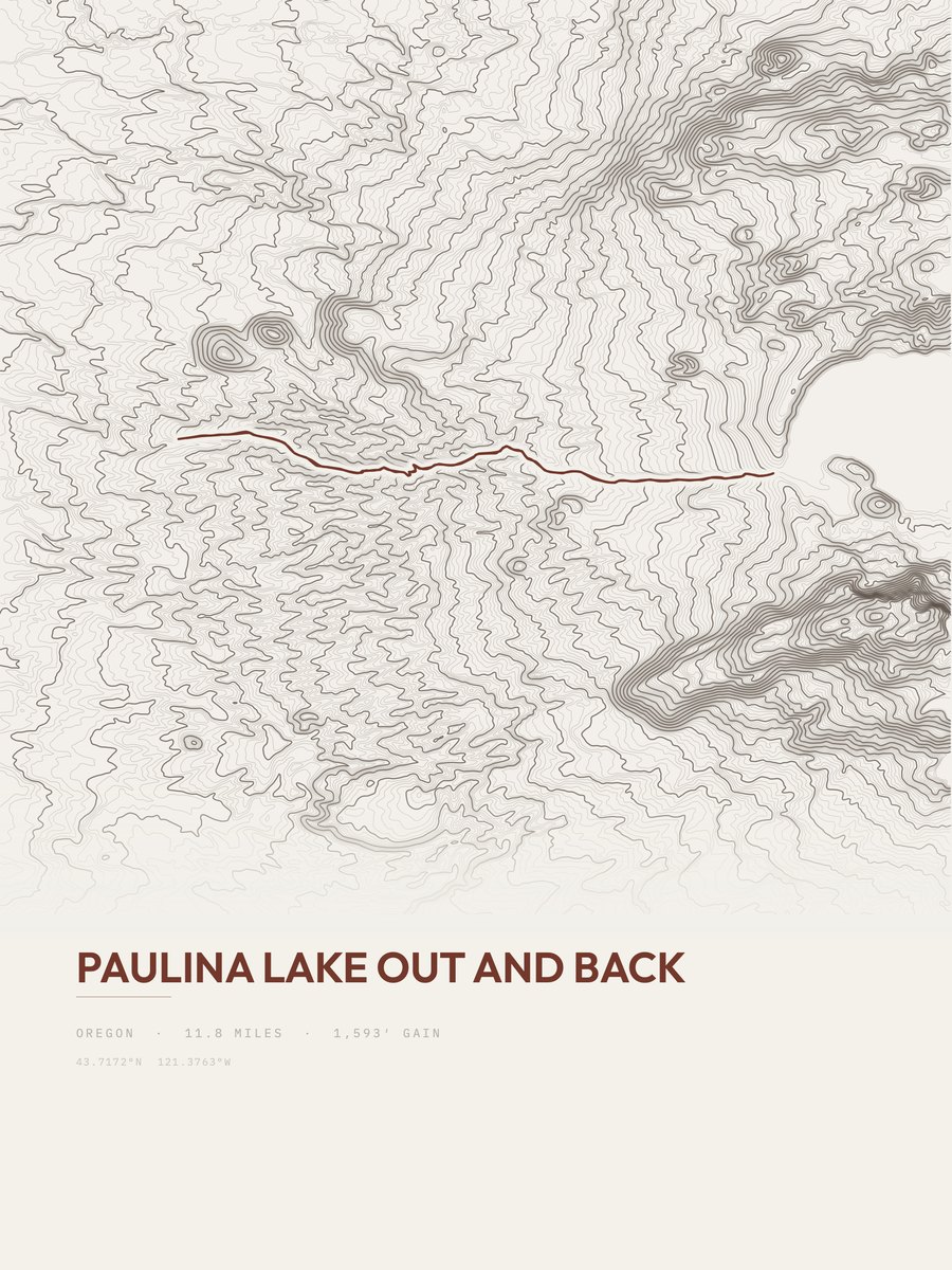 Paulina Lake topographic trail print