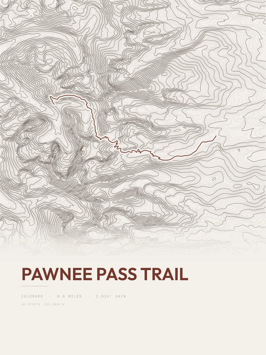 Pawnee Pass Trail Topographic print
