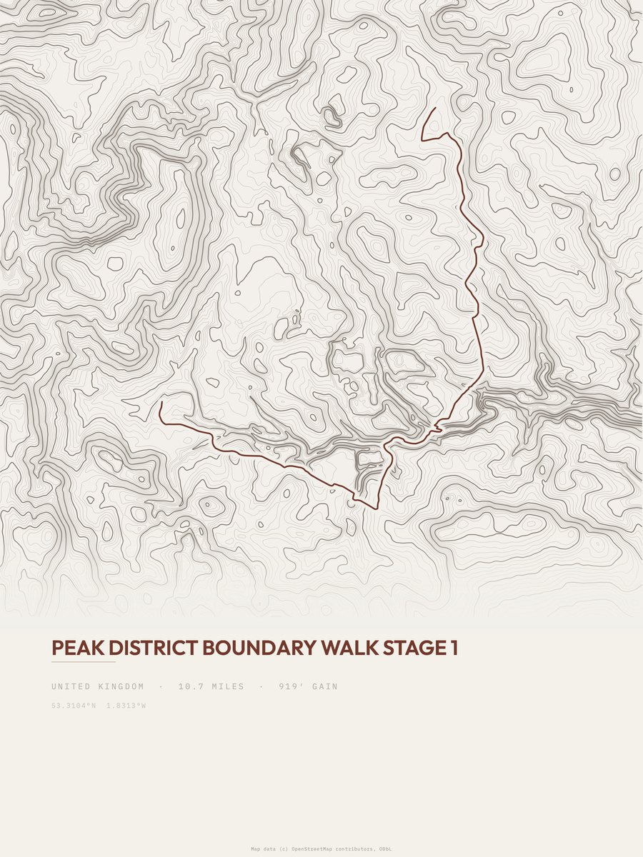 Peak District Boundary Walk topographic trail print