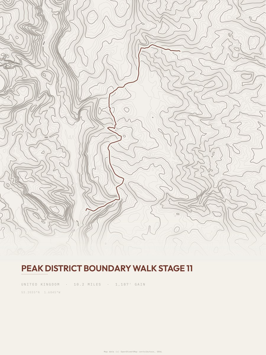 Peak District Boundary Walk topographic trail print