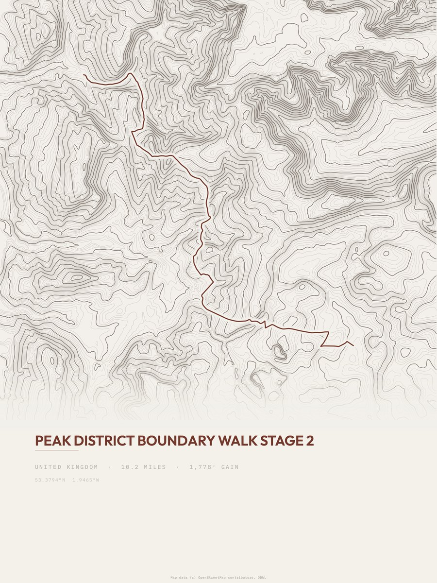 Peak District Boundary Walk topographic trail print