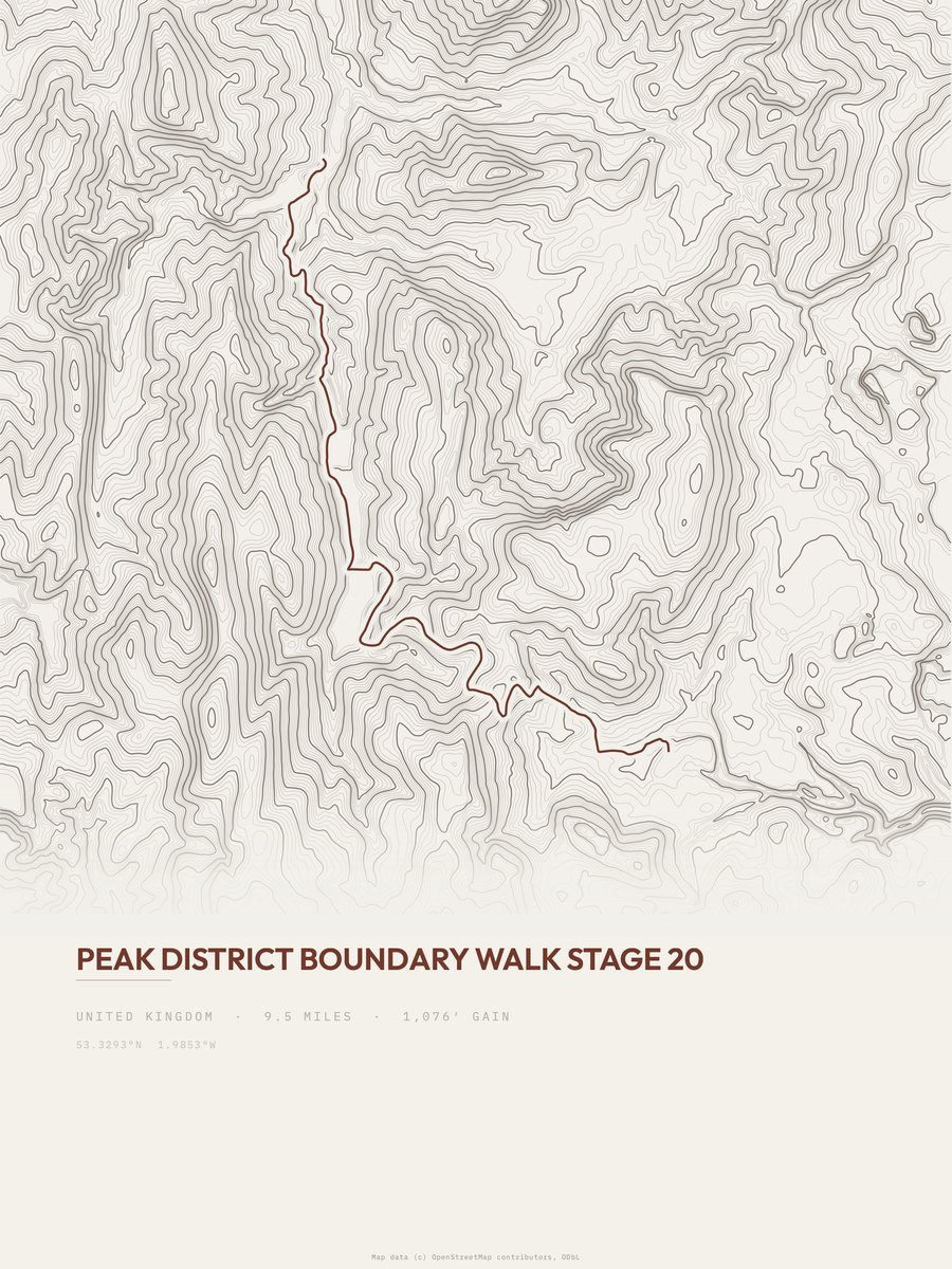 Peak District Boundary Walk topographic trail print
