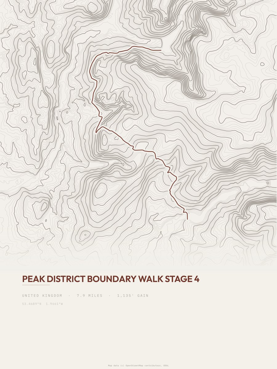 Peak District Boundary Walk topographic trail print