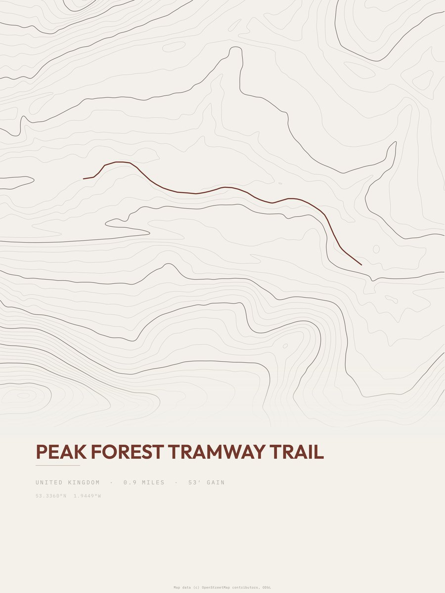 Peak Forest Tramway Trail topographic trail print