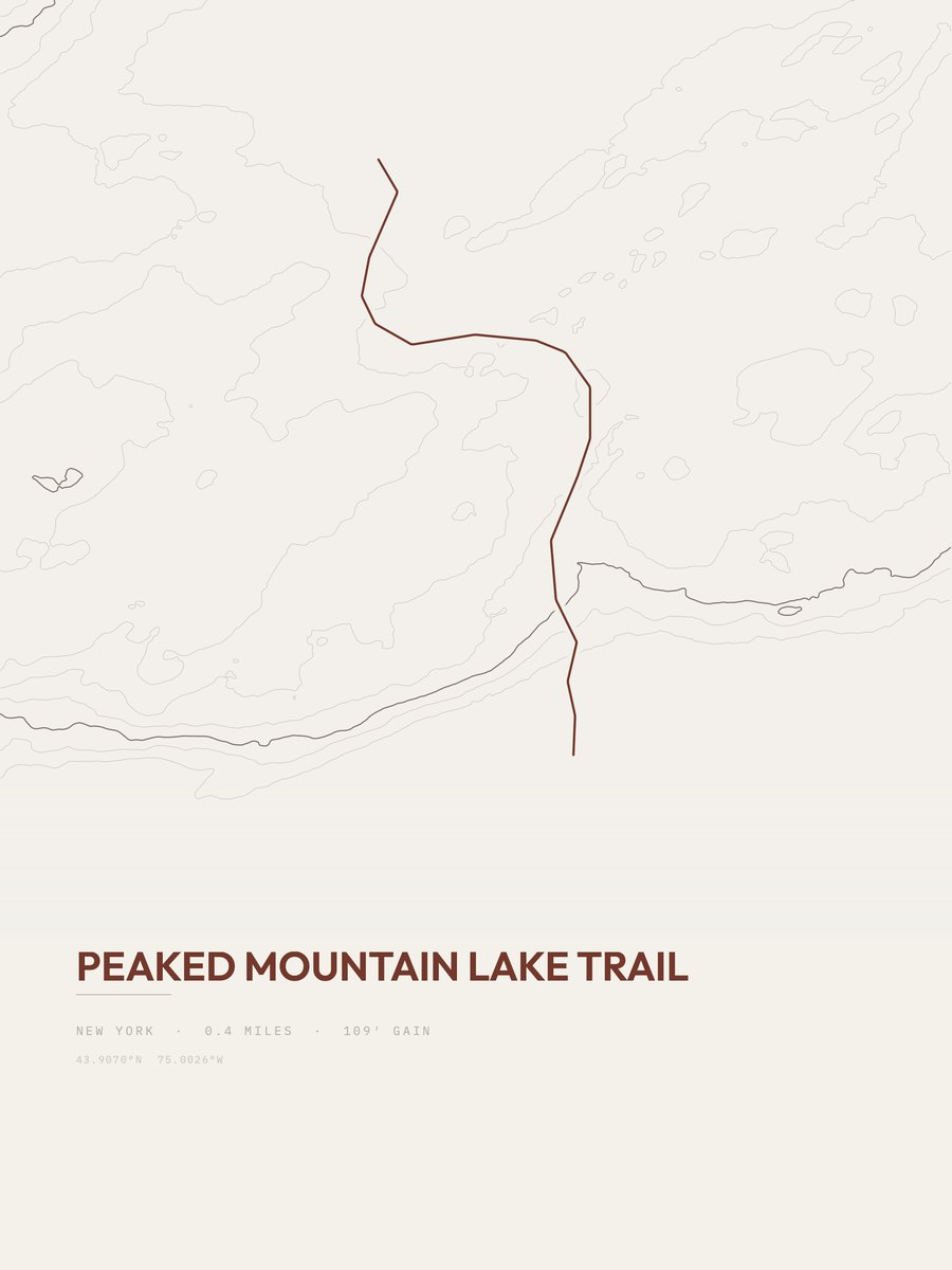 Peaked Mountain Lake Trail topographic trail print