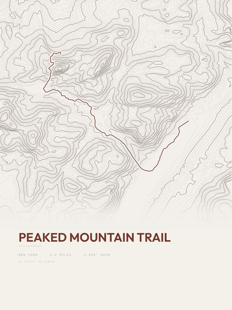 Peaked Mountain Trail topographic trail print