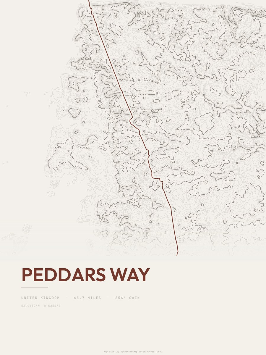 Peddars Way Topographic print