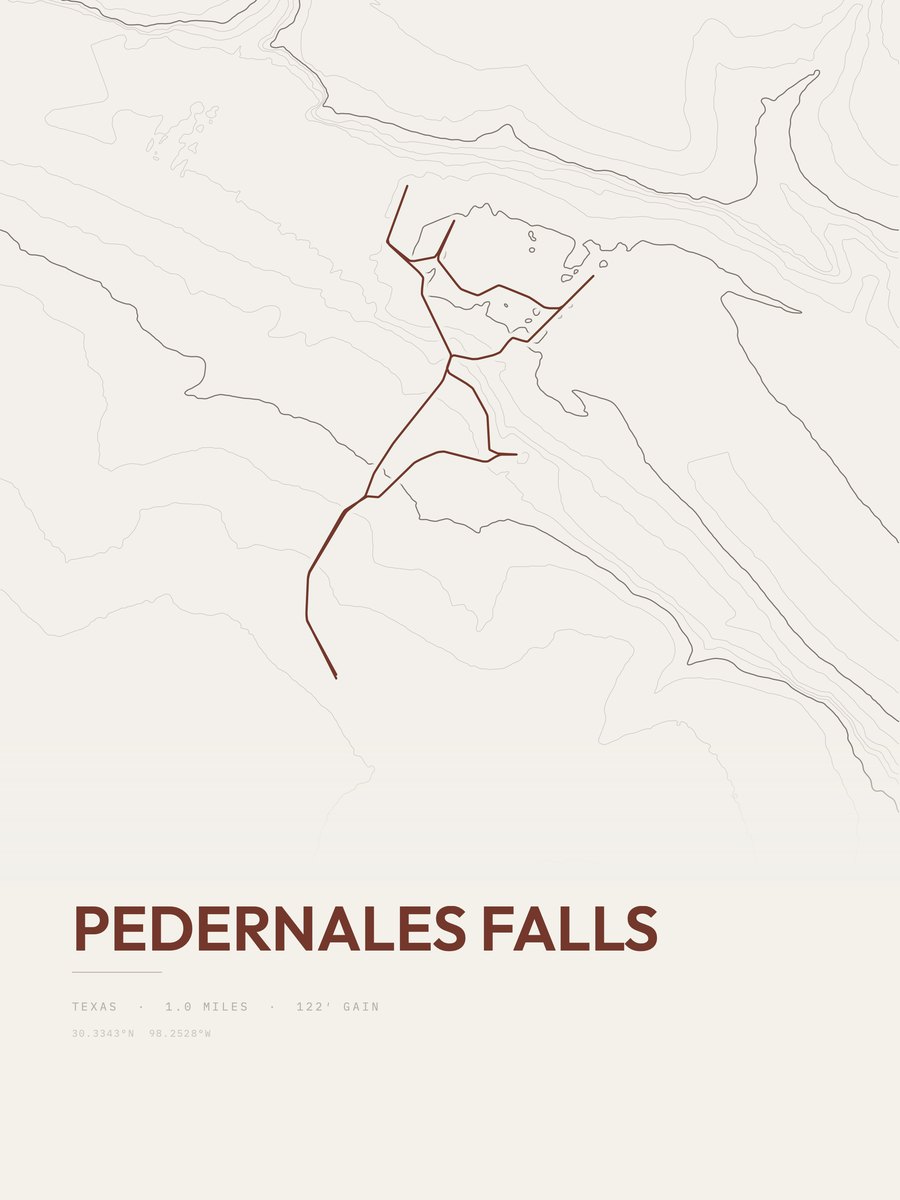 Pedernales Falls topographic trail print