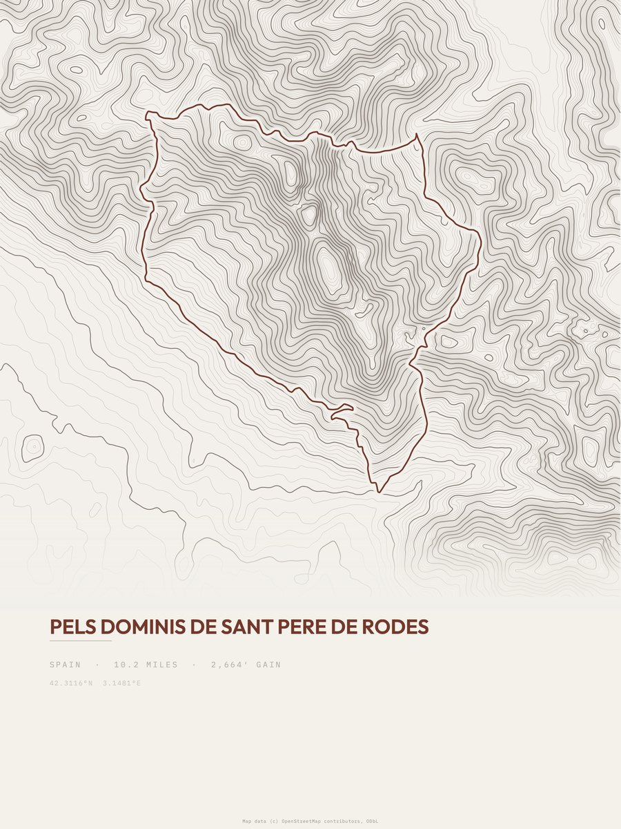 Sant Pere de Rodes topographic trail print