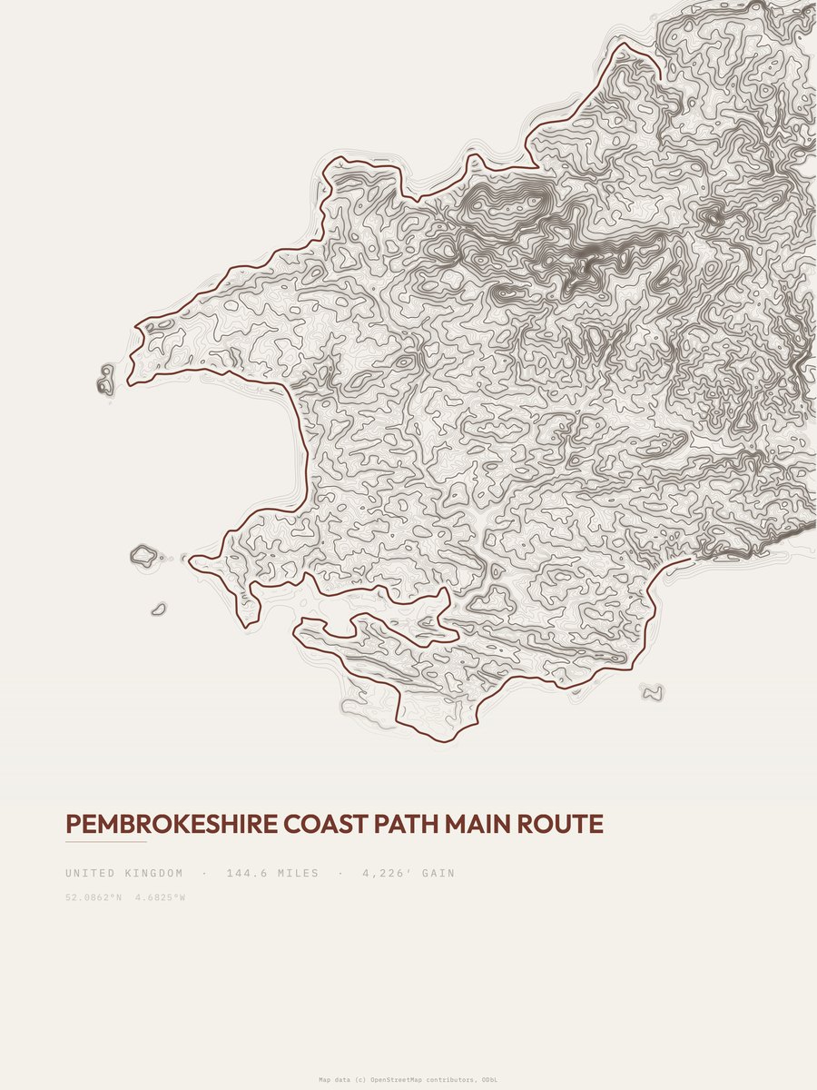 Pembrokeshire Coast Path Topographic print