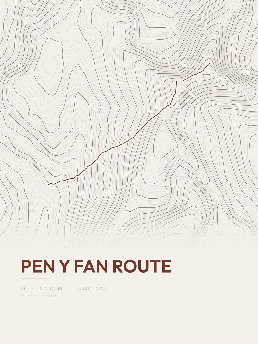 Pen y Fan Route topographic trail print