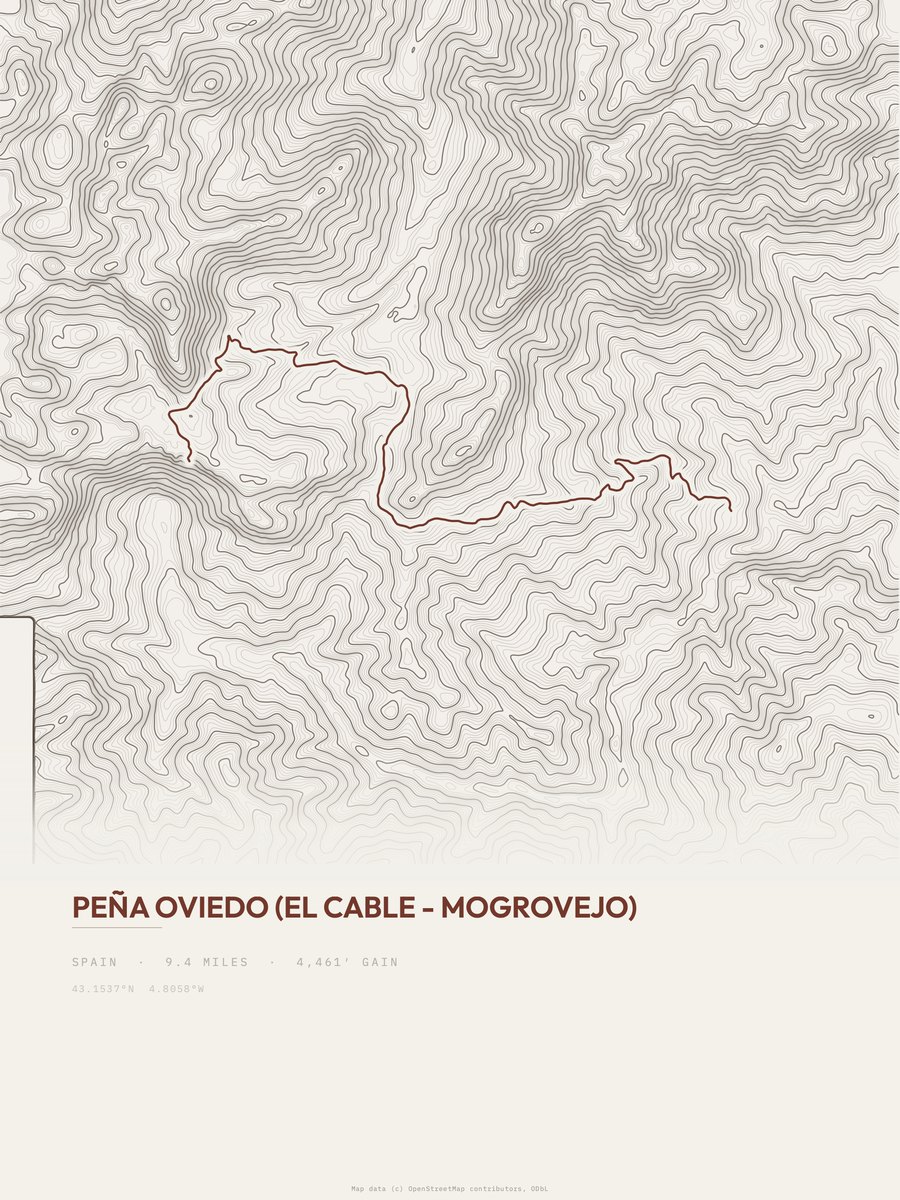 Peña Oviedo topographic trail print
